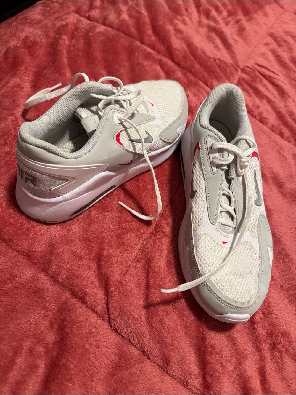 Nike Women's White and Light Gray Running Shoes with Red Swoosh - Picture 2 of 3